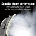 Superior steam performance 1000 watts to effortlessly smooth out the toughest wrinkles with ease